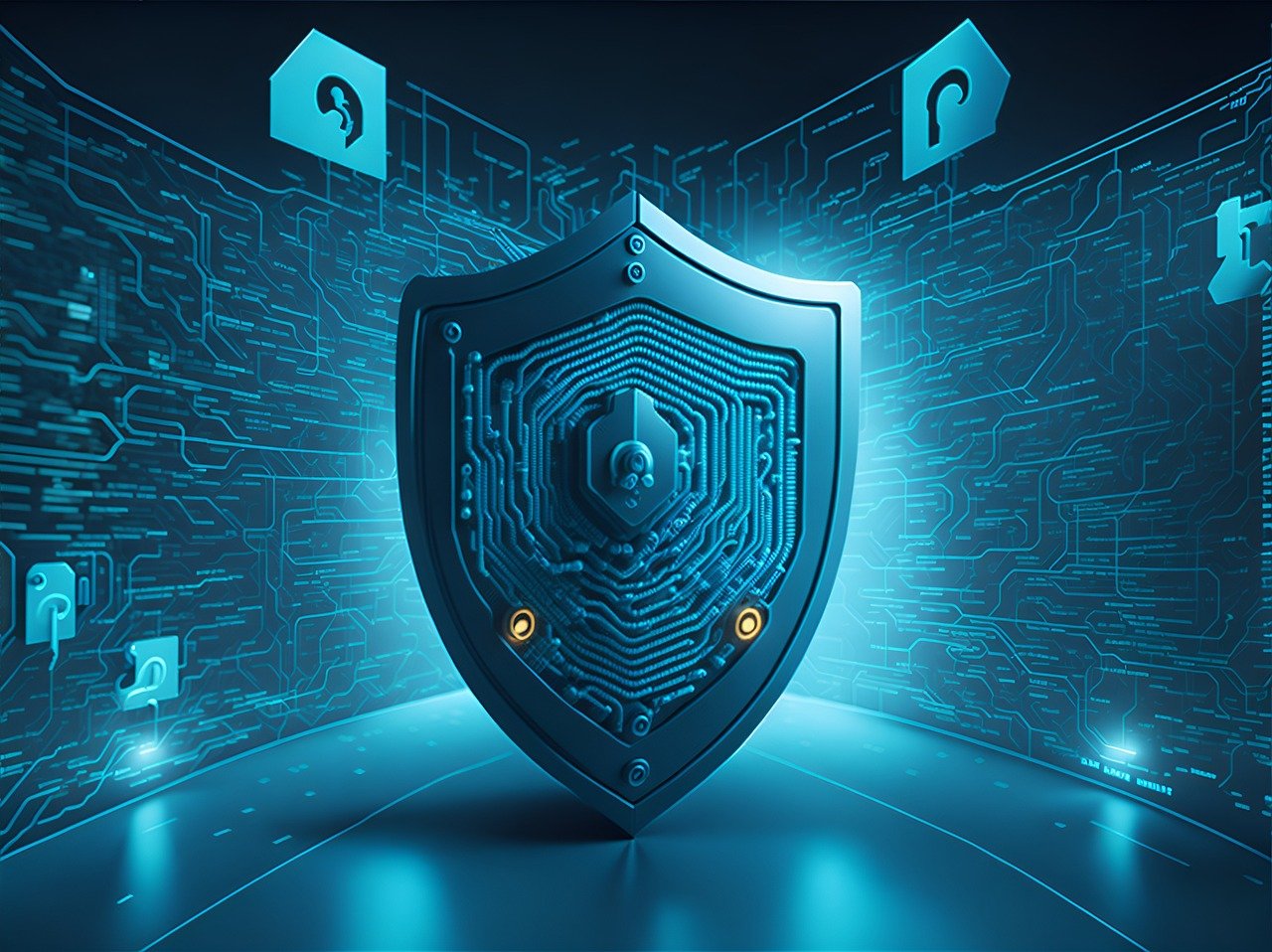 Circuit-patterned shield icon representing robust digital security.